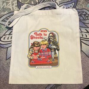 White Tote Bag with Retro Ghost Design